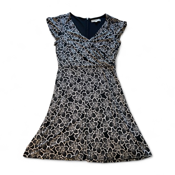 LOFT Dresses & Skirts - LOFT Black and White Floral‎ Dress with Dots